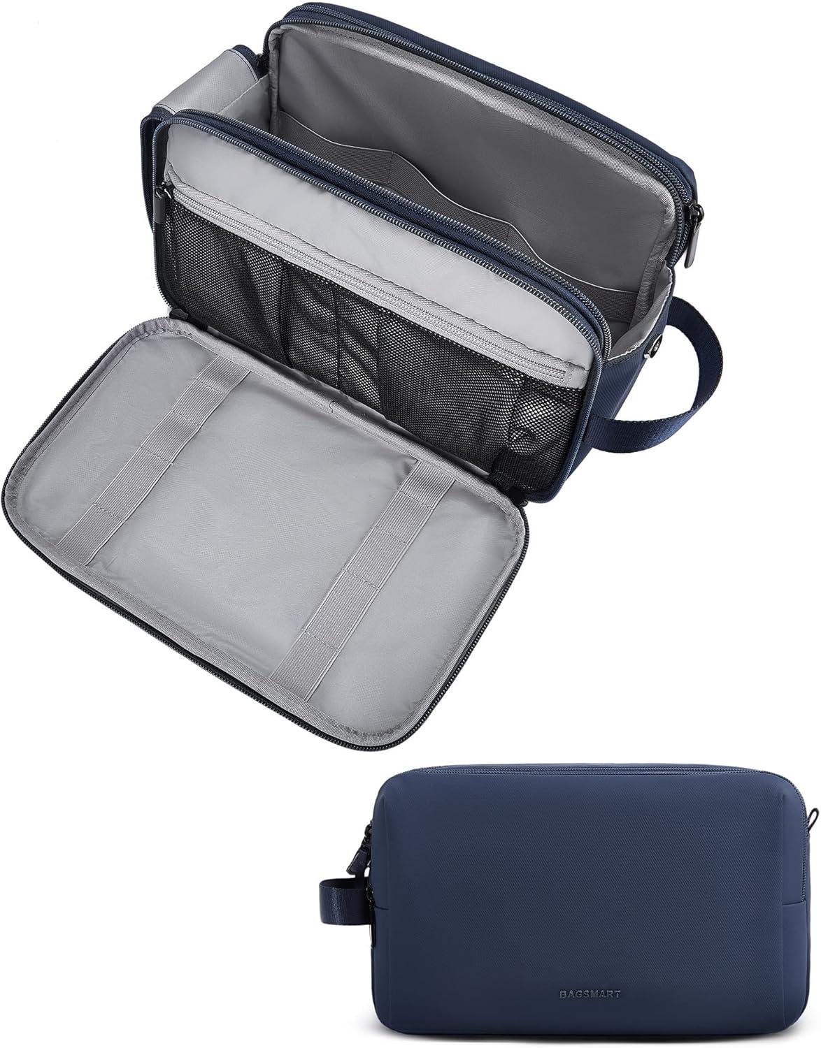 imageBAGSMART Toiletry Bag for Men Travel Toiletry Organizer Dopp Kit Waterresistant Shaving Bag for Toiletries Accessories Door Room EssentialsNavy BluelargeNavy Blue