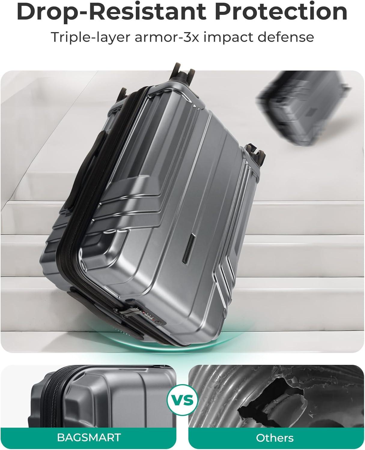 imageBAGSMART Expandable Carry On Luggage 22x14x9 Airline Approved 1OO PC Lightweight Hard Shell Suitcase 20 Inch Travel Luggage with Spinner Wheels Waterproof Rolling SuitcaseBlueSilver Gray