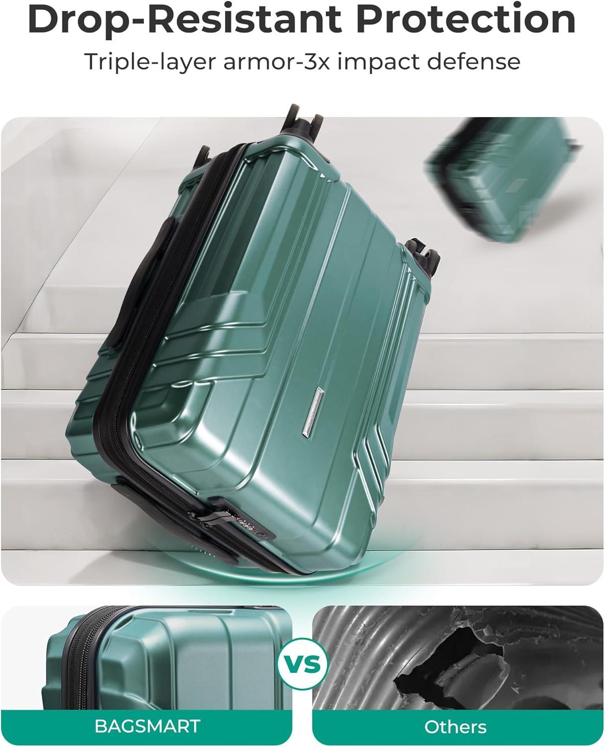 imageBAGSMART Expandable Carry On Luggage 22x14x9 Airline Approved 1OO PC Lightweight Hard Shell Suitcase 20 Inch Travel Luggage with Spinner Wheels Waterproof Rolling SuitcaseBlueOlivegreen