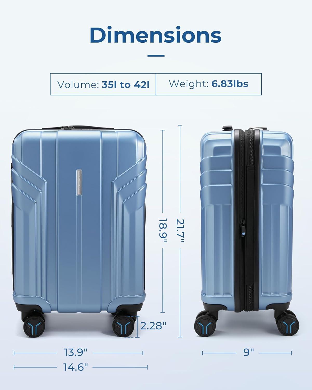imageBAGSMART Expandable Carry On Luggage 22x14x9 Airline Approved 1OO PC Lightweight Hard Shell Suitcase 20 Inch Travel Luggage with Spinner Wheels Waterproof Rolling SuitcaseBlueSliver