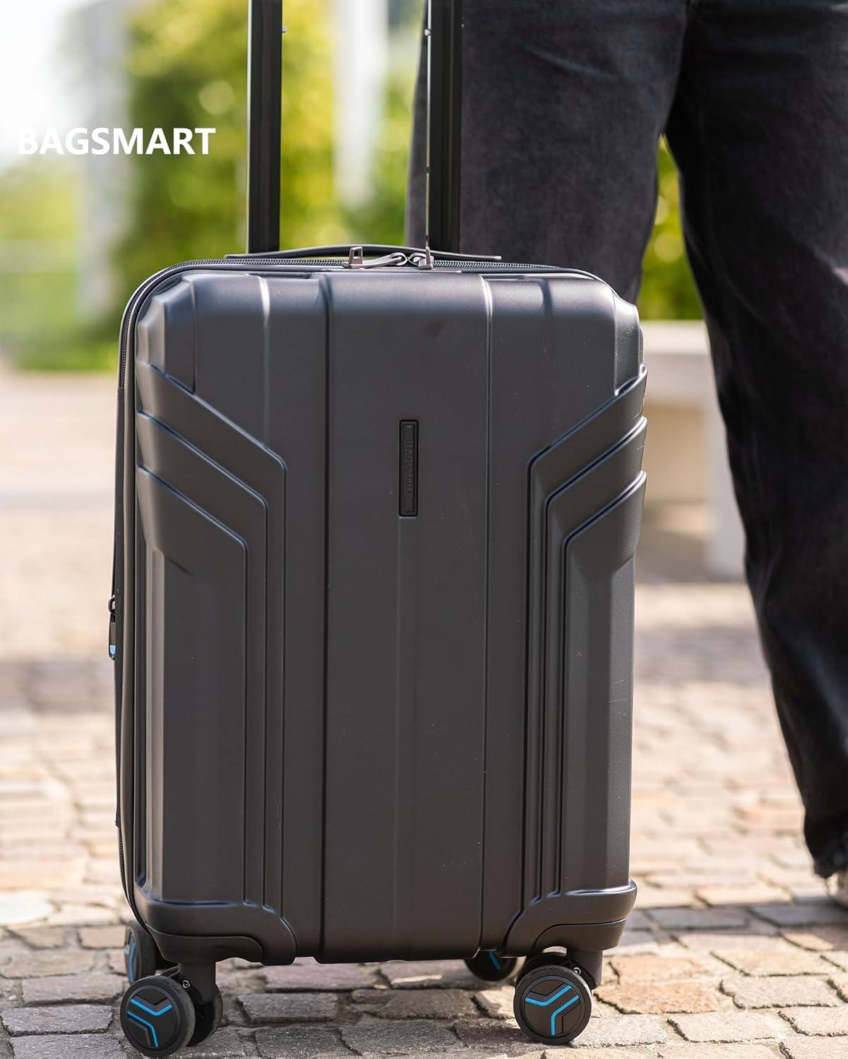 imageBAGSMART Expandable Carry On Luggage 22x14x9 Airline Approved 1OO PC Lightweight Hard Shell Suitcase 20 Inch Travel Luggage with Spinner Wheels Waterproof Rolling SuitcaseBlueBlack