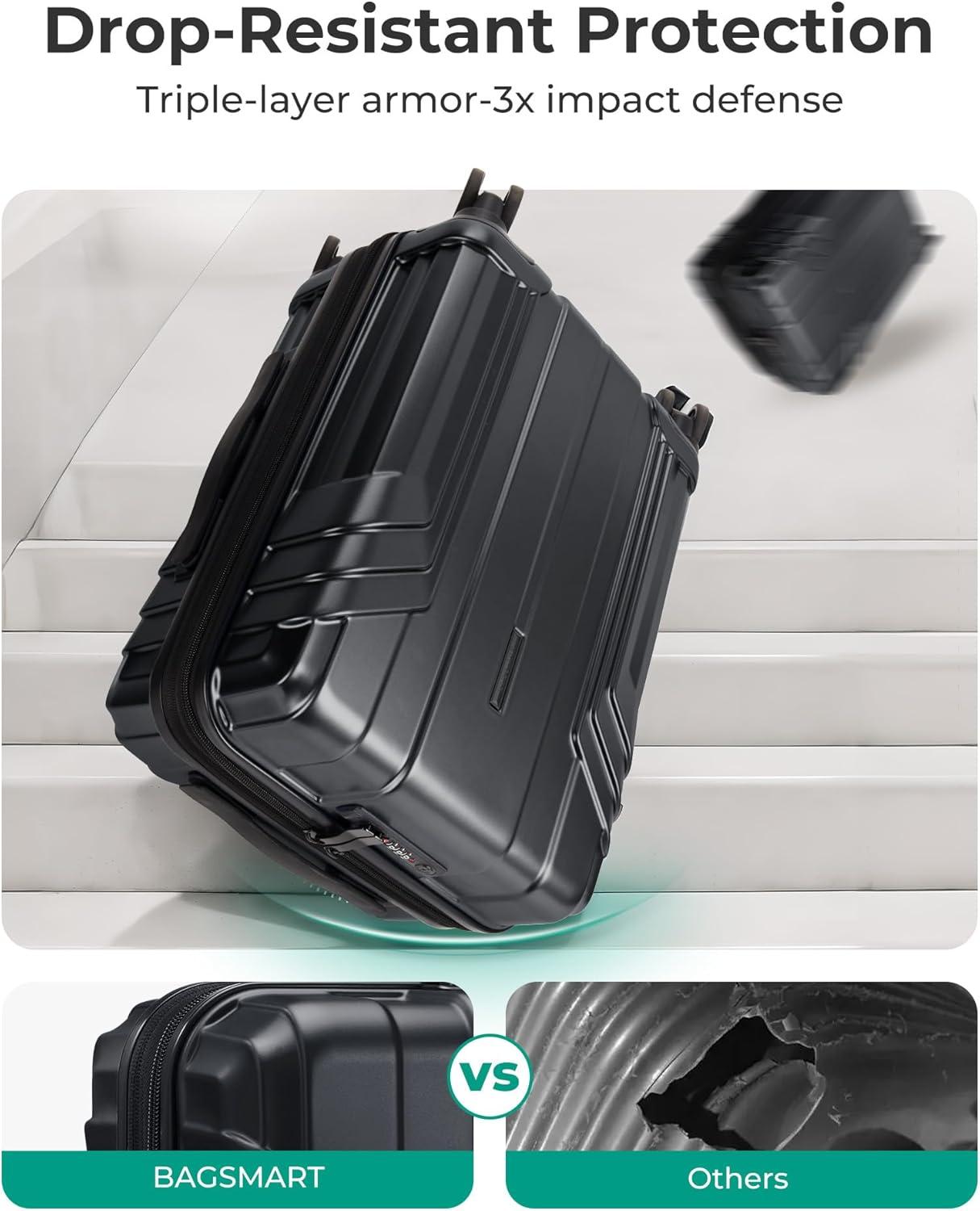 imageBAGSMART Expandable Carry On Luggage 22x14x9 Airline Approved 1OO PC Lightweight Hard Shell Suitcase 20 Inch Travel Luggage with Spinner Wheels Waterproof Rolling SuitcaseBlueBlack