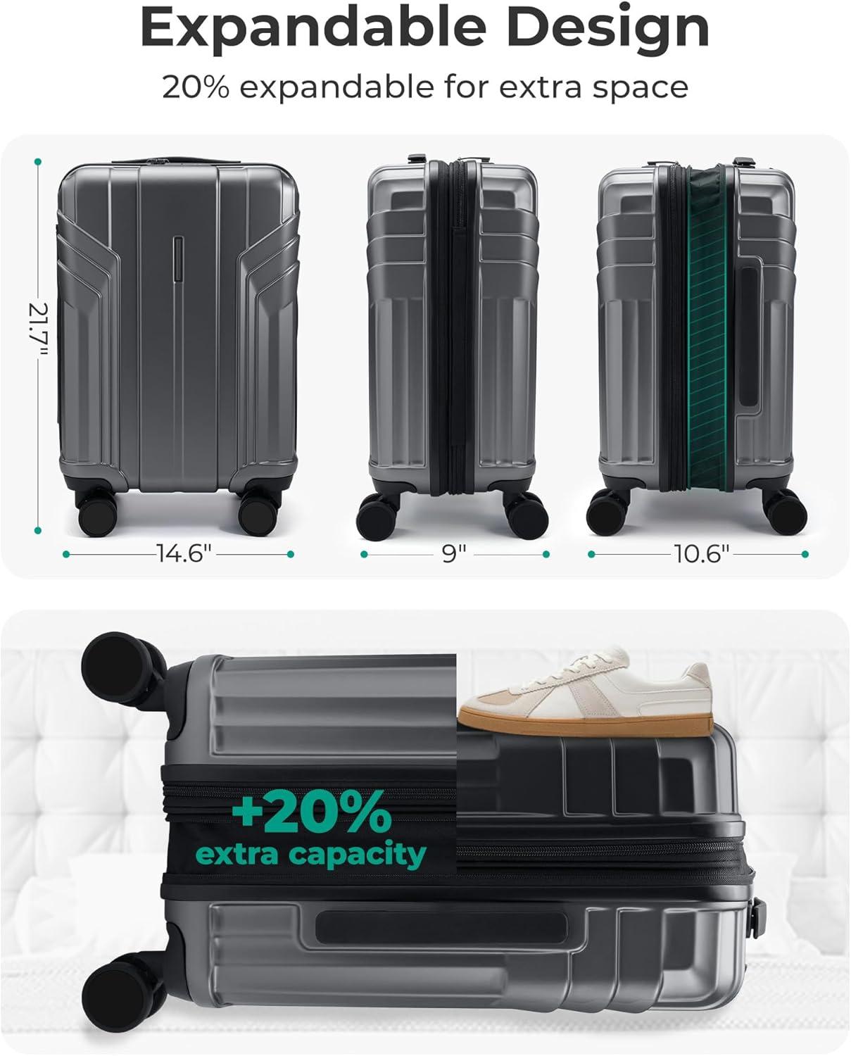 imageBAGSMART Expandable Carry On Luggage 22x14x9 Airline Approved 1OO PC Lightweight Hard Shell Suitcase 20 Inch Travel Luggage with Spinner Wheels Waterproof Rolling SuitcaseBlueSilver Gray