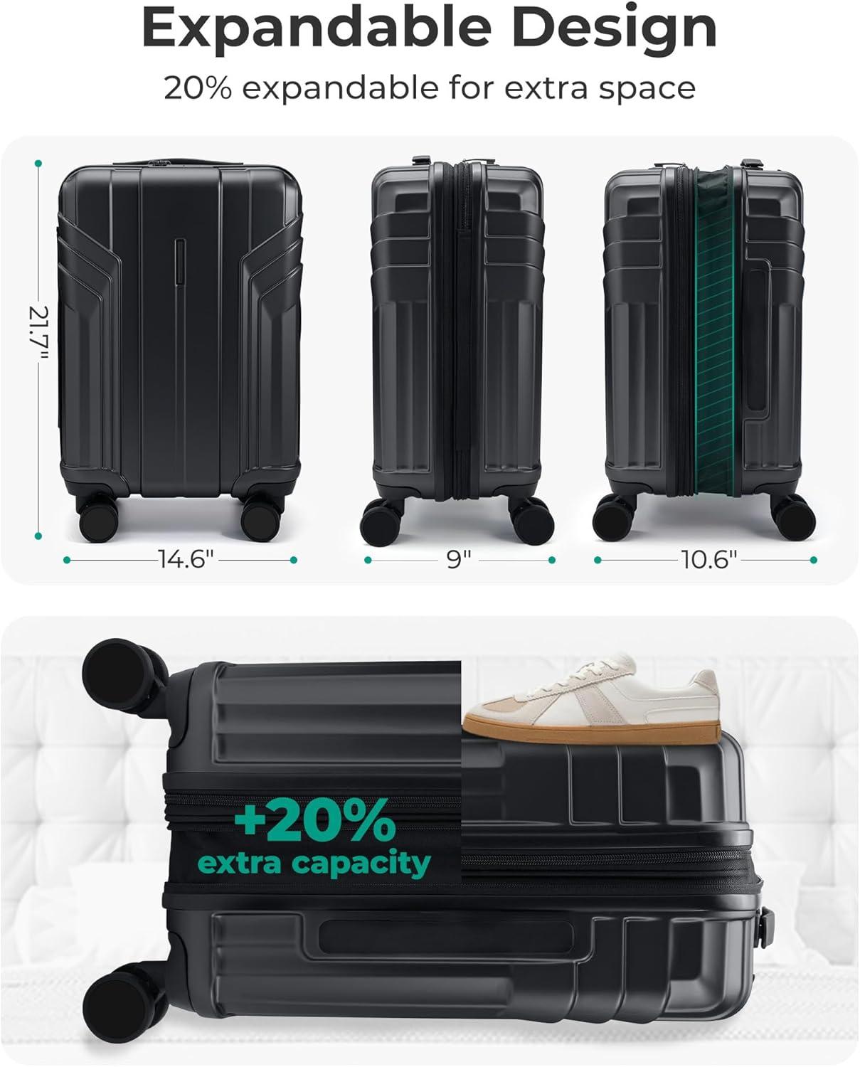 imageBAGSMART Expandable Carry On Luggage 22x14x9 Airline Approved 1OO PC Lightweight Hard Shell Suitcase 20 Inch Travel Luggage with Spinner Wheels Waterproof Rolling SuitcaseBlueBlack