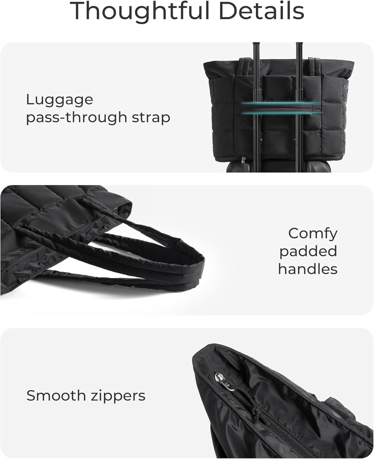 imageBAGSMART Expandable Tote Bag for Women Puffer Work Tote Handbag Quilted Carry On Bag for Travel GymBlack