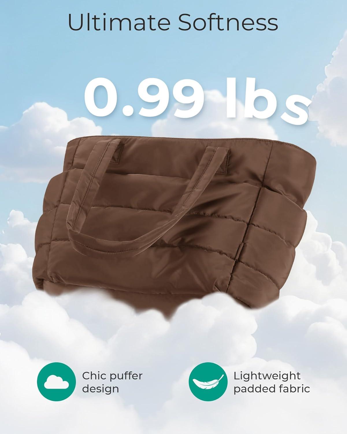 imageBAGSMART Tote Bag for Women Lightweight Puffy Tote Bag with Compartments Shoulder Bag Handbag for Travel Work Gym Lightweight Puffy Tote Bag with Compartments Quilted for Travel WorkCoffee