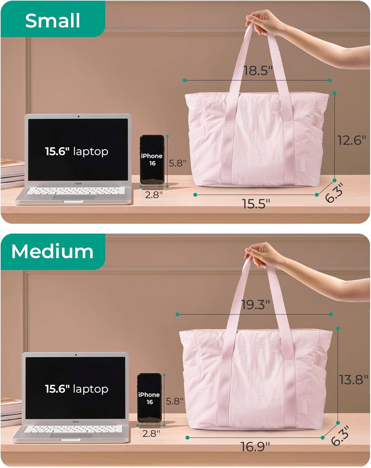 imageBAGSMART Tote Bag for Women Tote Bag with Zipper Work Tote with Compartments Nurse Shoulder Hanbag for Travel GymBbaby Pinkmedium28l