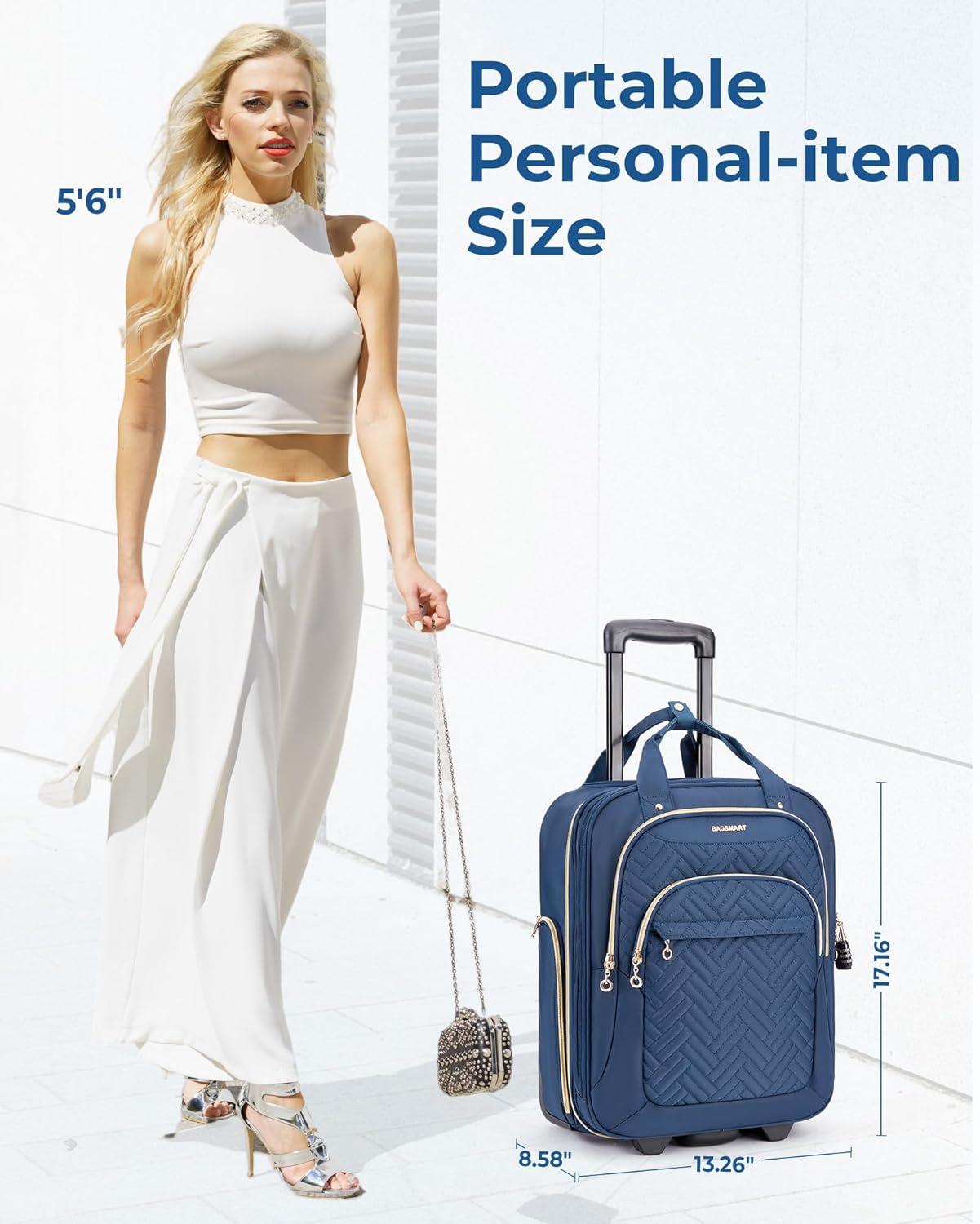 imageBAGSMART Underseat Carry On Luggage Airline approved16inch Small Underseater Softside Travel Suitcase with Wheels Lightweight Overnight Rolling Carryon Luggage for Women Men WeekenderBlackBlue