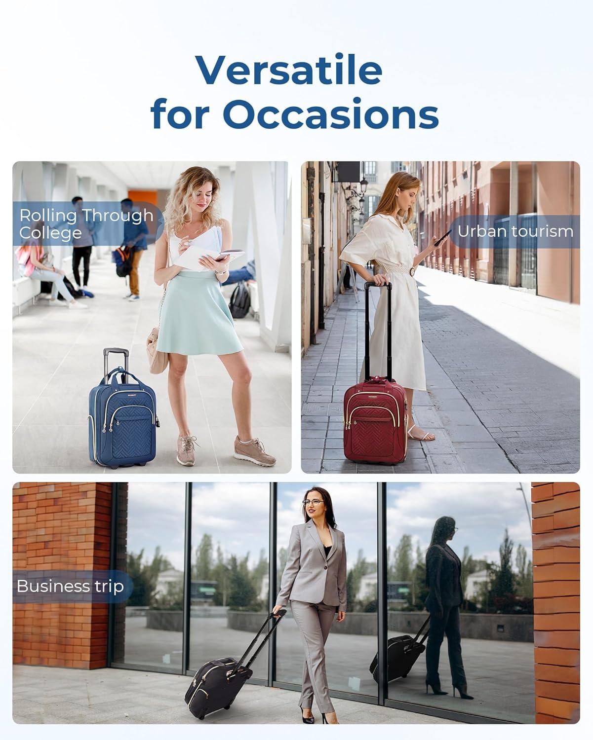 imageBAGSMART Underseat Carry On Luggage Airline approved16inch Small Underseater Softside Travel Suitcase with Wheels Lightweight Overnight Rolling Carryon Luggage for Women Men WeekenderBlackBlack