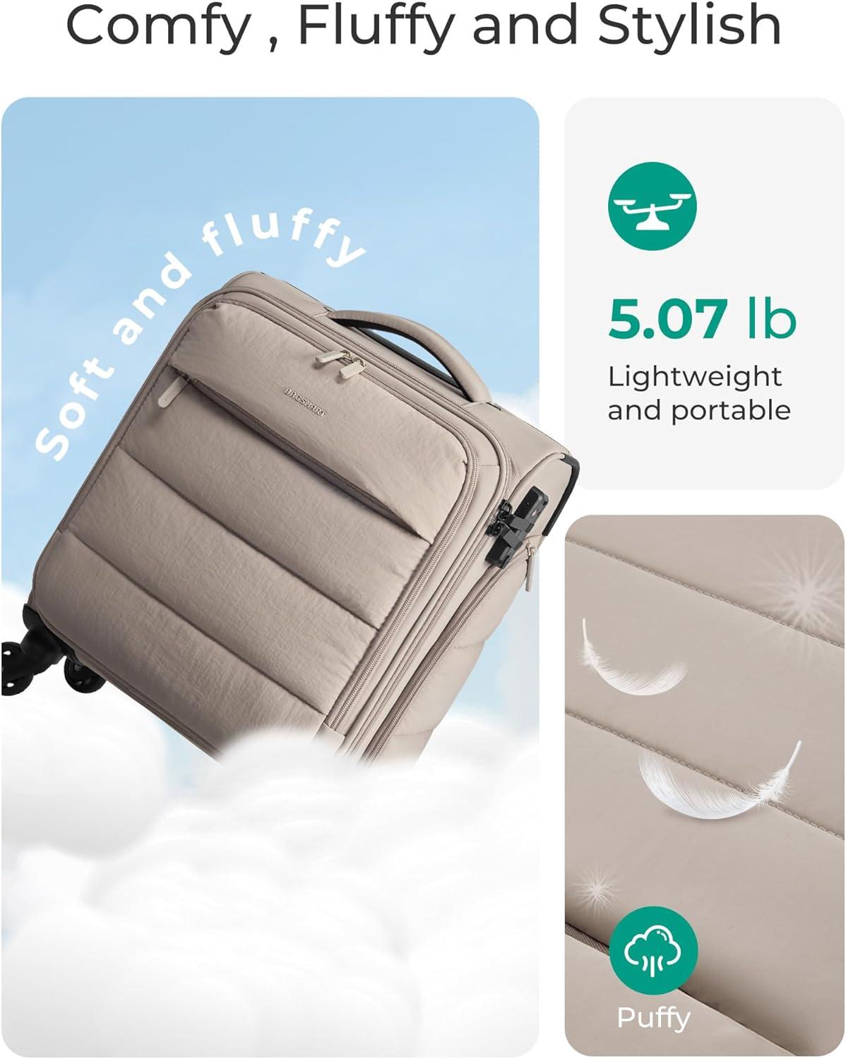 imageBAGSMART Underseat Carry on Luggage with Wheels Soft Underseat Travel Luggage with PVC WetDry Pockets Lightweight Soft Personal Item Suitcase for Short Trip Pinkish PurpleCamel