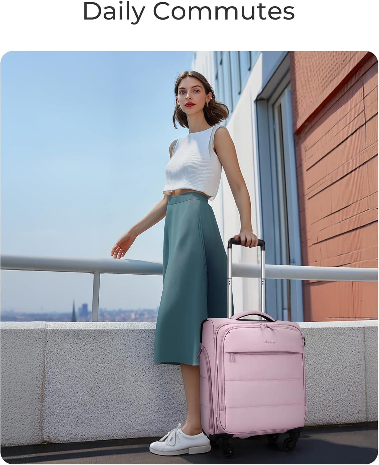 imageBAGSMART Underseat Carry on Luggage with Wheels Soft Underseat Travel Luggage with PVC WetDry Pockets Lightweight Soft Personal Item Suitcase for Short Trip Pinkish PurpleCamel