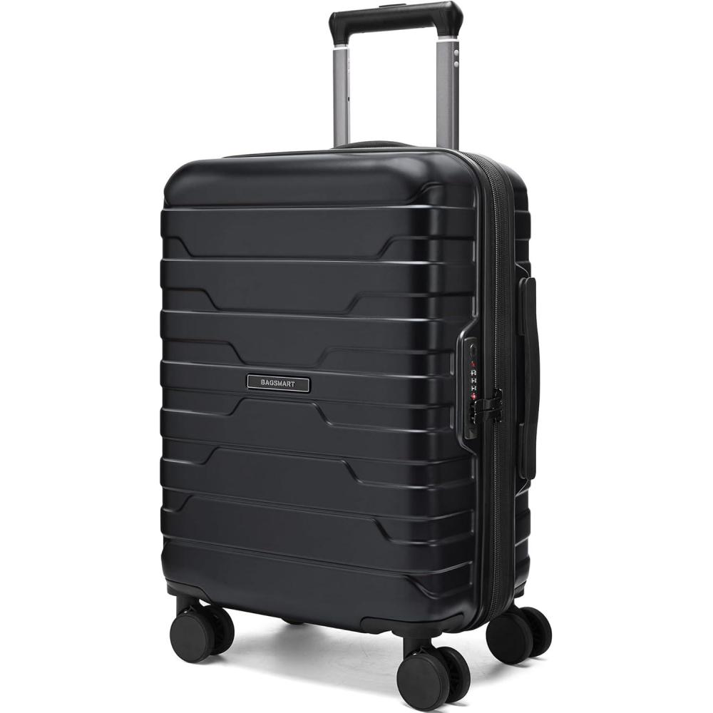 imageBAGSMART Carry On Luggage 22x14x9 Airline Approved with Spinner WheelsLightweight 20 Inch Luggage with TSA LockExpandable Hard Shell Carry On Suitcases for Men WomenRose PurpleBlack