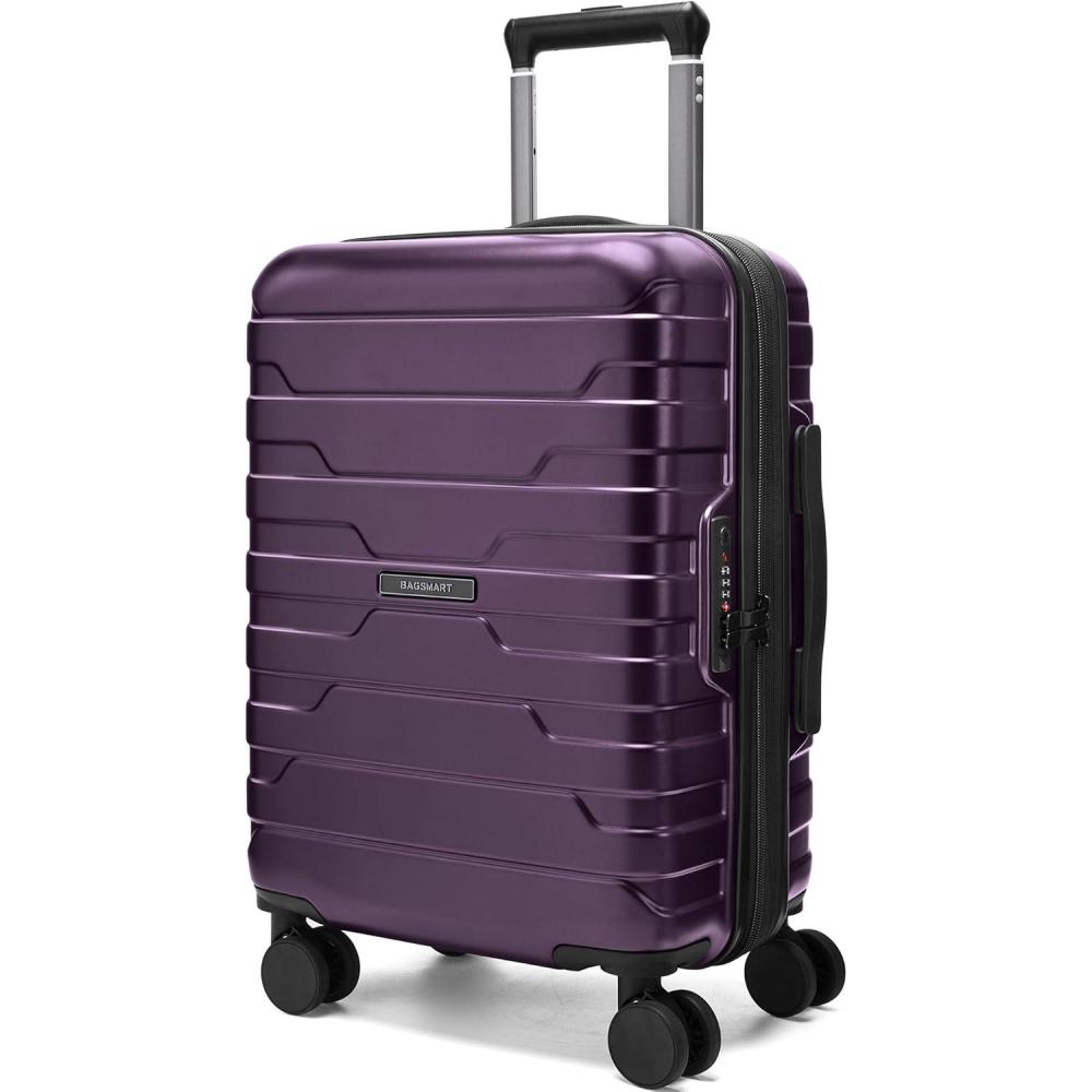 imageBAGSMART Carry On Luggage 22x14x9 Airline Approved with Spinner WheelsLightweight 20 Inch Luggage with TSA LockExpandable Hard Shell Carry On Suitcases for Men WomenRose PurplePurple