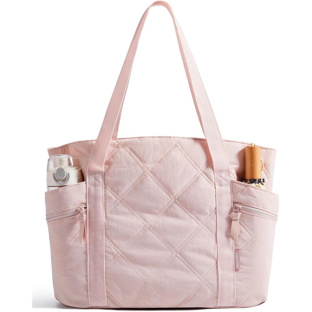 imageBAGSMART Crush Tote Bag for Women 20L Puffer Work Tote with Zipper Travel Essentials Quilted Nurse Hospital BagApink