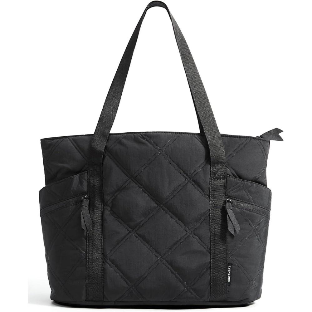imageBAGSMART Crush Tote Bag for Women 20L Puffer Work Tote with Zipper Travel Essentials Quilted Nurse Hospital BagBlack