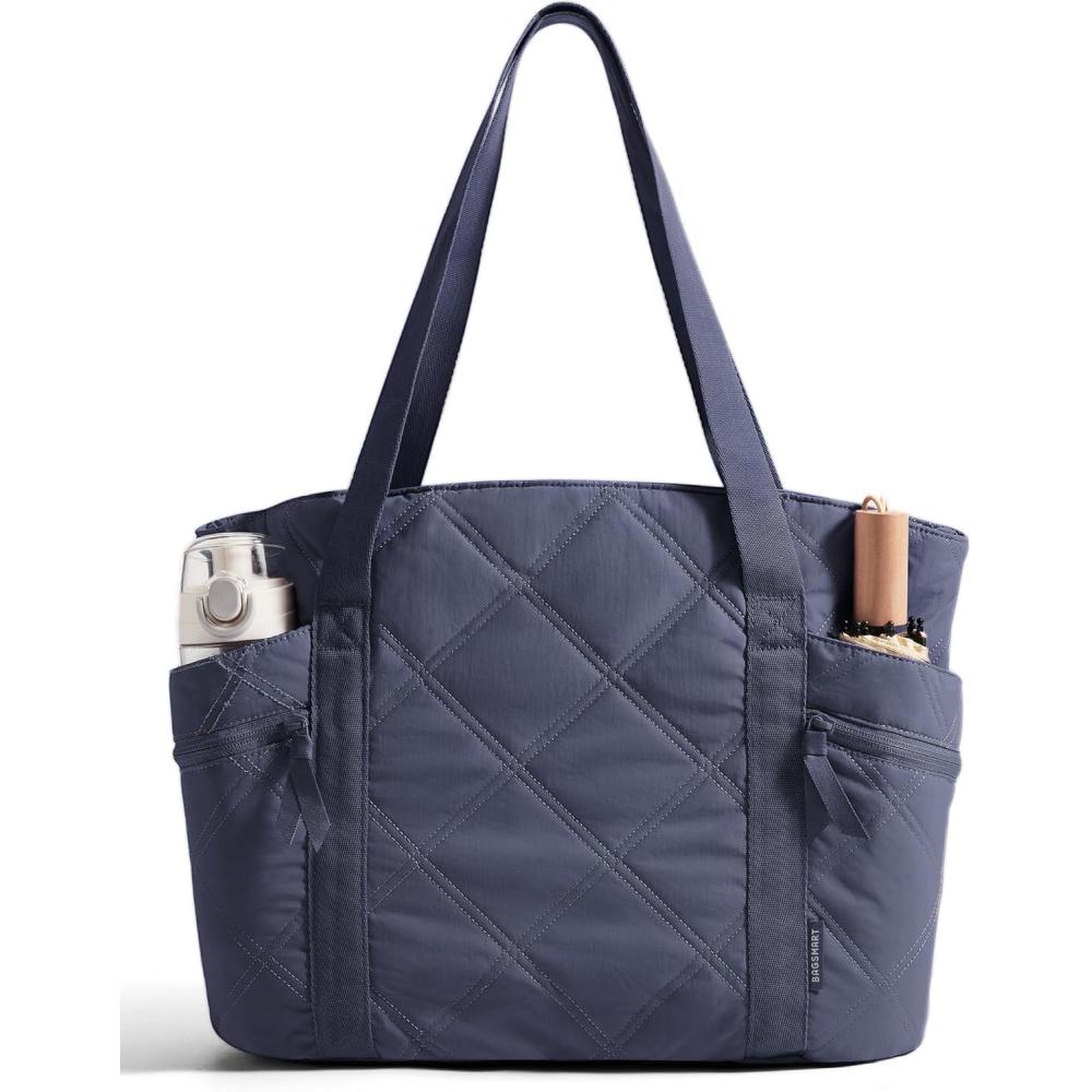 imageBAGSMART Crush Tote Bag for Women 20L Puffer Work Tote with Zipper Travel Essentials Quilted Nurse Hospital BagDark Blue