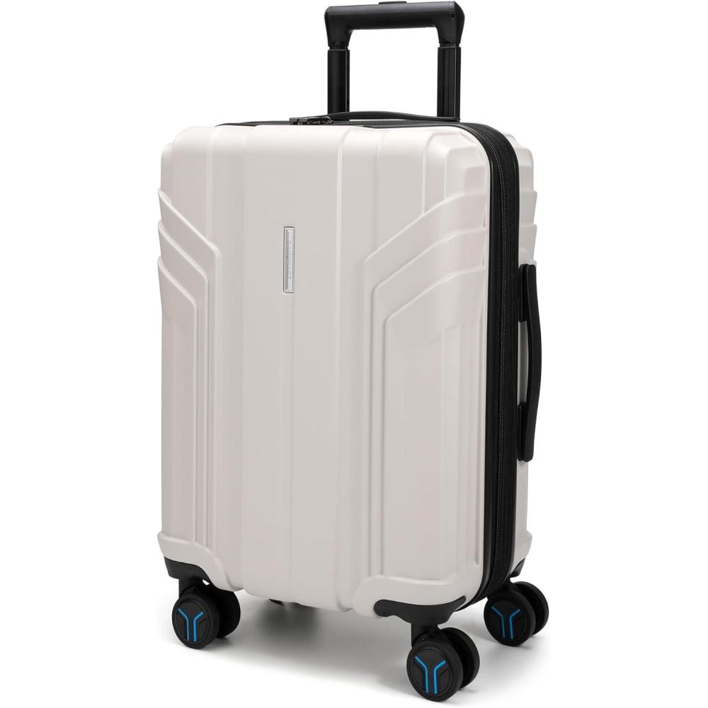 imageBAGSMART Expandable Carry On Luggage 22x14x9 Airline Approved 1OO PC Lightweight Hard Shell Suitcase 20 Inch Travel Luggage with Spinner Wheels Waterproof Rolling SuitcaseBlueBeige