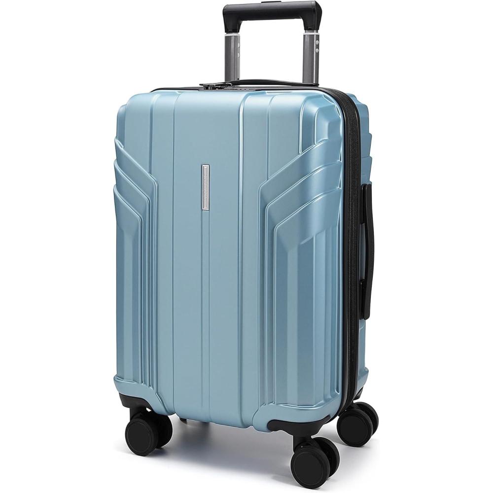 imageBAGSMART Expandable Carry On Luggage 22x14x9 Airline Approved 1OO PC Lightweight Hard Shell Suitcase 20 Inch Travel Luggage with Spinner Wheels Waterproof Rolling SuitcaseBlueAiry Blue