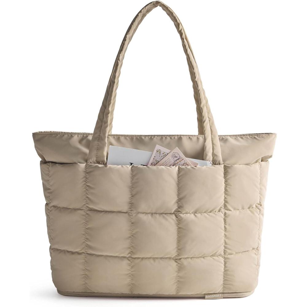 imageBAGSMART Expandable Tote Bag for Women Puffer Work Tote Handbag Quilted Carry On Bag for Travel GymDesert