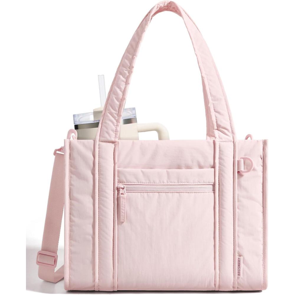 imageBAGSMART Small Tote Bag for Women Crossbody Bag with Zipper Crush Bow Purses for Travel Work CollegePink