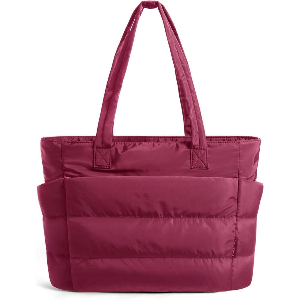 imageBAGSMART Tote Bag for Women Lightweight Puffy Tote Bag with Compartments Shoulder Bag Handbag for Travel Work Gym  Lightweight Puffy Tote Bag with Compartments Quilted for Travel WorkVintage Berry