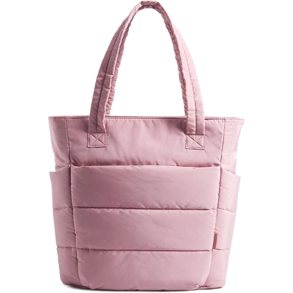 imageBAGSMART Tote Bag for Women Lightweight Puffy Tote Bag with Compartments Shoulder Bag Handbag for Travel Work Gym  Lightweight Puffy Tote Bag with Compartments Quilted for Travel WorkSlim Sizedark Pink