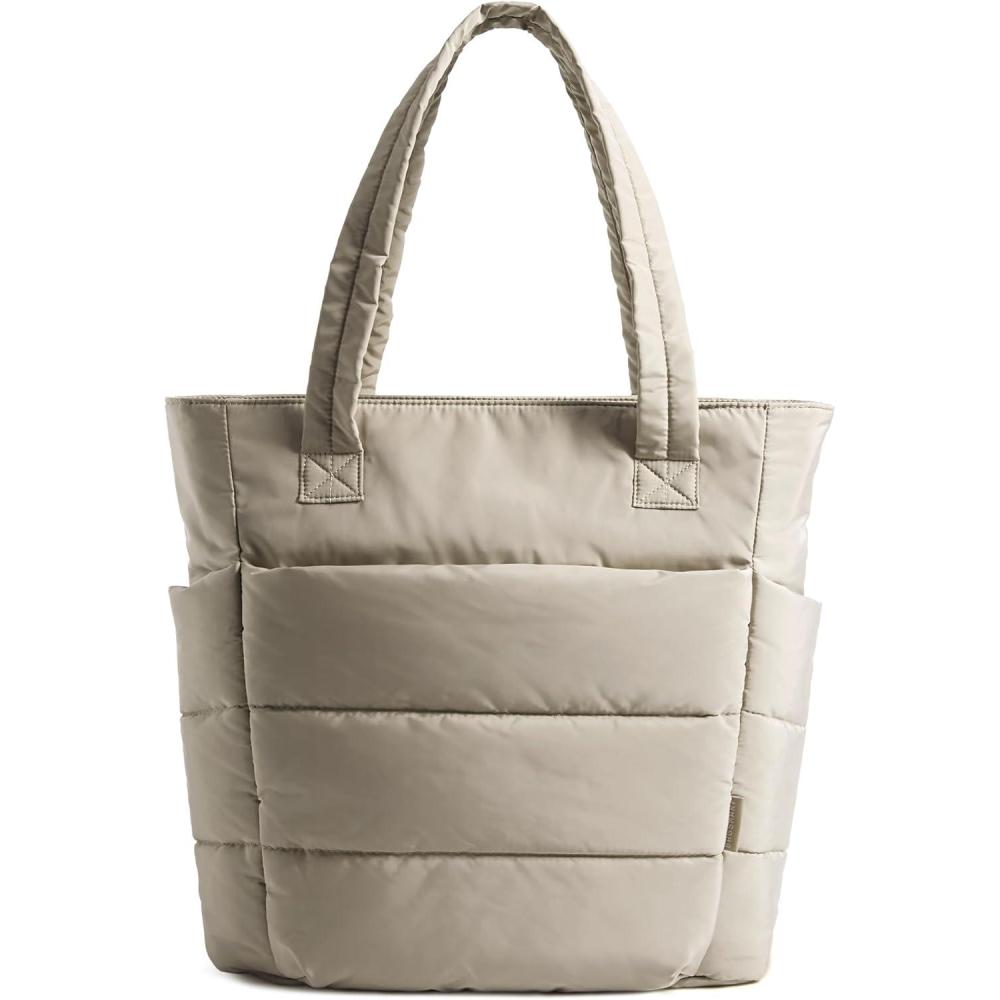 imageBAGSMART Tote Bag for Women Lightweight Puffy Tote Bag with Compartments Shoulder Bag Handbag for Travel Work Gym  Lightweight Puffy Tote Bag with Compartments Quilted for Travel WorkSlim Sizegrayish Brown
