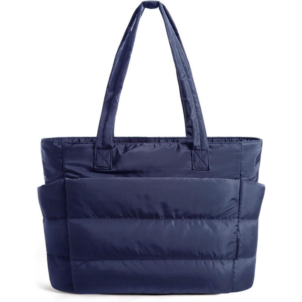 imageBAGSMART Tote Bag for Women Lightweight Puffy Tote Bag with Compartments Shoulder Bag Handbag for Travel Work Gym  Lightweight Puffy Tote Bag with Compartments Quilted for Travel WorkNavy Blue