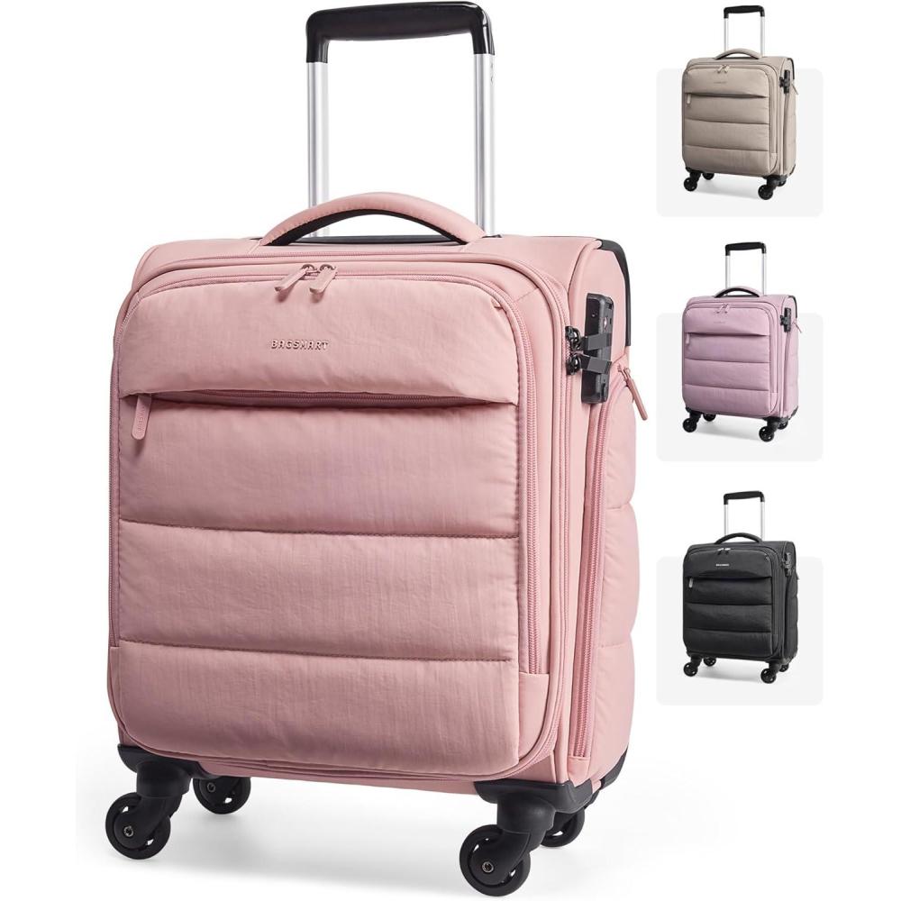 imageBAGSMART Underseat Carry on Luggage with Wheels Soft Underseat Travel Luggage with PVC WetDry Pockets Lightweight Soft Personal Item Suitcase for Short Trip Pinkish PurpleSakura Pink