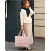 BAGSMART Expandable Tote Bag for Women, Puffer Work Tote Handbag, Quilted Carry On Bag for Travel Gym(Light Pink)