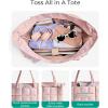 BAGSMART Expandable Tote Bag for Women, Puffer Work Tote Handbag, Quilted Carry On Bag for Travel Gym(Light Pink)