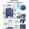 BAGSMART Underseat Carry On luggage Airline approved, 16-inch Softside Underseater Travel Suitcase with Spinner Wheels Lightweight Overnight Bag Small Rolling Carry-on for Women Men Weekender,Black(Underseat-Dark Blue)