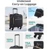 BAGSMART Underseat Carry On luggage Airline approved, 16-inch Softside Underseater Travel Suitcase with Spinner Wheels Lightweight Overnight Bag Small Rolling Carry-on for Women Men Weekender,Black(Underseat-Black)