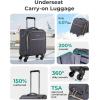 BAGSMART Underseat Carry On luggage Airline approved, 16-inch Softside Underseater Travel Suitcase with Spinner Wheels Lightweight Overnight Bag Small Rolling Carry-on for Women Men Weekender,Black(Underseat-Grey)