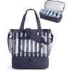 BAGSMART Beach Bag for Women, Mesh Tote Bags with Zipper, Sandproof Vacation Essentials with Cooler for Swim Cruise Pool(Navy)