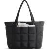 BAGSMART Expandable Tote Bag for Women, Puffer Work Tote Handbag, Quilted Carry On Bag for Travel Gym(Black)