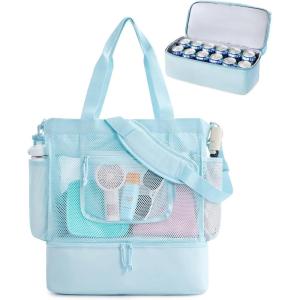 BAGSMART Beach Bag for Women, Mesh Tote Bags with Zipper, Sandproof Vacation Essentials with Cooler for Swim Cruise Pool(Sky Blue)