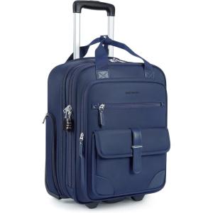 BAGSMART Carry on Luggage with Wheels, 16-inch Underseat Travel Suitcase Airline approved, Lightweight Softside Carry-on Luggage for Airplanes Women Overnight Rolling Bags for Short Trip, Light Beige(Blue)