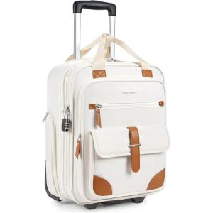 BAGSMART Carry on Luggage with Wheels, 16-inch Underseat Travel Suitcase Airline approved, Lightweight Softside Carry-on Luggage for Airplanes Women Overnight Rolling Bags for Short Trip, Light Beige(Beige)