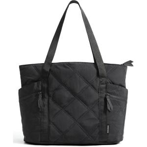 BAGSMART Crush Tote Bag for Women, 20L Puffer Work Tote with Zipper, Travel Essentials Quilted Nurse Hospital Bag(Black)