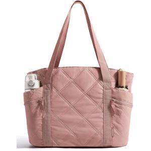 BAGSMART Crush Tote Bag for Women, 20L Puffer Work Tote with Zipper, Travel Essentials Quilted Nurse Hospital Bag(Brier Rose)