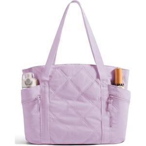 BAGSMART Crush Tote Bag for Women, 20L Puffer Work Tote with Zipper, Travel Essentials Quilted Nurse Hospital Bag(Lavender)