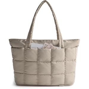 BAGSMART Expandable Tote Bag for Women, Puffer Work Tote Handbag, Quilted Carry On Bag for Travel Gym(Camel)