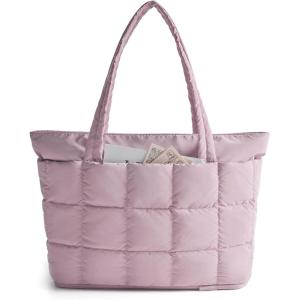 BAGSMART Expandable Tote Bag for Women, Puffer Work Tote Handbag, Quilted Carry On Bag for Travel Gym(Purple)