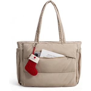 BAGSMART Puffy Tote Bag for Women, 22L Gym Bag for 40oz Tumbler, Work Handbag for Travel Yoga Tennis College(Camel)