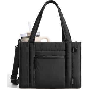 BAGSMART Small Tote Bag for Women, Crossbody Bag with Zipper, Crush Bow Purses for Travel Work College(Black)