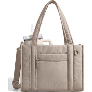 BAGSMART Small Tote Bag for Women, Crossbody Bag with Zipper, Crush Bow Purses for Travel Work College(Camel)