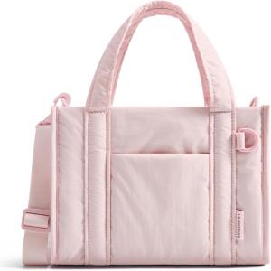 BAGSMART Small Tote Bag for Women, Crossbody Bag with Zipper, Crush Bow Purses for Travel Work College(Light Pink)