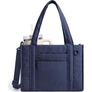 BAGSMART Small Tote Bag for Women, Crossbody Bag with Zipper, Crush Bow Purses for Travel Work College(Navy)