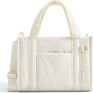 BAGSMART Small Tote Bag for Women, Crossbody Bag with Zipper, Crush Bow Purses for Travel Work College(White)